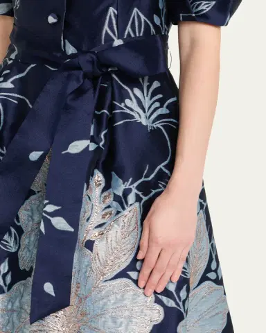 Rickie Freeman for Teri Jon Puff-Sleeve Floral Jacquard Midi Shirtdress | Thumbnail 5 Rickie Freeman for Teri Jon Puff-Sleeve Floral Jacquard Midi Shirtdress | Thumbnail 5