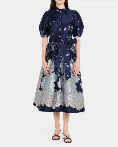 Rickie Freeman for Teri Jon Puff-Sleeve Floral Jacquard Midi Shirtdress | Thumbnail 6 Rickie Freeman for Teri Jon Puff-Sleeve Floral Jacquard Midi Shirtdress | Thumbnail 6