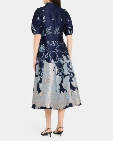 Rickie Freeman for Teri Jon Puff-Sleeve Floral Jacquard Midi Shirtdress | Thumbnail 7 Rickie Freeman for Teri Jon Puff-Sleeve Floral Jacquard Midi Shirtdress | Thumbnail 7