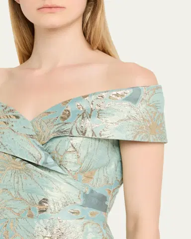 Rickie Freeman for Teri Jon Off-Shoulder Metallic Jacquard Midi Dress | Thumbnail 5 Rickie Freeman for Teri Jon Off-Shoulder Metallic Jacquard Midi Dress | Thumbnail 5