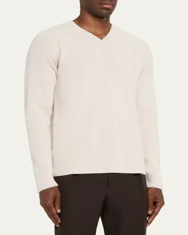 Bergdorf Goodman Men's Cashmere and Wool Rib V-Neck Sweater | Thumbnail 4 Bergdorf Goodman Men's Cashmere and Wool Rib V-Neck Sweater | Thumbnail 4