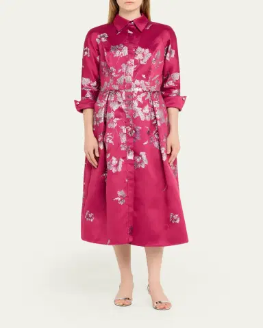 Rickie Freeman for Teri Jon Pleated Metallic Jacquard Midi Shirtdress | Thumbnail 2 Rickie Freeman for Teri Jon Pleated Metallic Jacquard Midi Shirtdress | Thumbnail 2