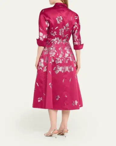 Rickie Freeman for Teri Jon Pleated Metallic Jacquard Midi Shirtdress | Thumbnail 3 Rickie Freeman for Teri Jon Pleated Metallic Jacquard Midi Shirtdress | Thumbnail 3