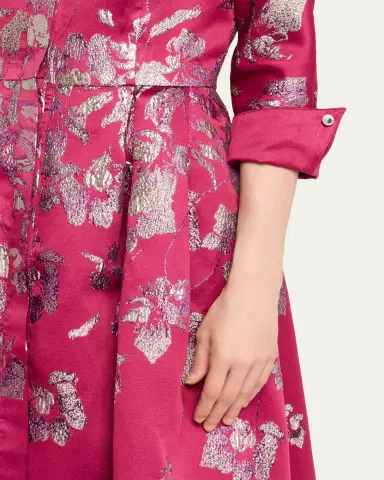 Rickie Freeman for Teri Jon Pleated Metallic Jacquard Midi Shirtdress | Thumbnail 5 Rickie Freeman for Teri Jon Pleated Metallic Jacquard Midi Shirtdress | Thumbnail 5