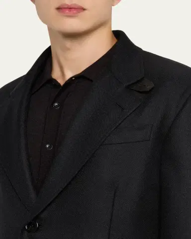 Brioni Men's Wool Chevron Single-Breasted Overcoat | Thumbnail 5 Brioni Men's Wool Chevron Single-Breasted Overcoat | Thumbnail 5