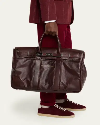 Brunello Cucinelli Men's Country Leather Clasp-Front Duffel Bag | Thumbnail 2 Brunello Cucinelli Men's Country Leather Clasp-Front Duffel Bag | Thumbnail 2