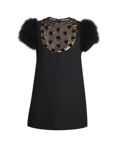 Valentino Garavani Embroidered Bib Feather-Sleeve Mini Dress | Thumbnail 1 Valentino Garavani Embroidered Bib Feather-Sleeve Mini Dress | Thumbnail 1