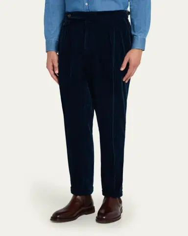 Brunello Cucinelli Men's Cotton Corduroy Waist-Tab Pleated Pants | Thumbnail 4 Brunello Cucinelli Men's Cotton Corduroy Waist-Tab Pleated Pants | Thumbnail 4