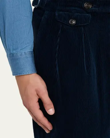 Brunello Cucinelli Men's Cotton Corduroy Waist-Tab Pleated Pants | Thumbnail 5 Brunello Cucinelli Men's Cotton Corduroy Waist-Tab Pleated Pants | Thumbnail 5