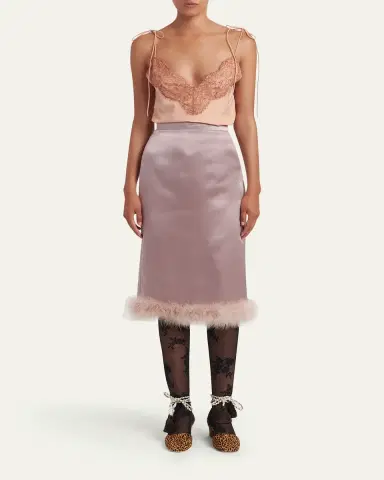Valentino Garavani Feather-Trim Satin Skirt | Thumbnail 2 Valentino Garavani Feather-Trim Satin Skirt | Thumbnail 2