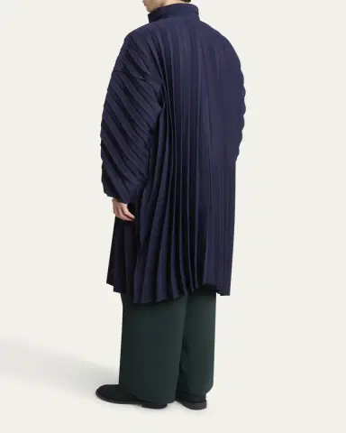 Homme Plissé Issey Miyake Men's Navy Edge Pleated Overcoat | Thumbnail 3 Homme Plissé Issey Miyake Men's Navy Edge Pleated Overcoat | Thumbnail 3