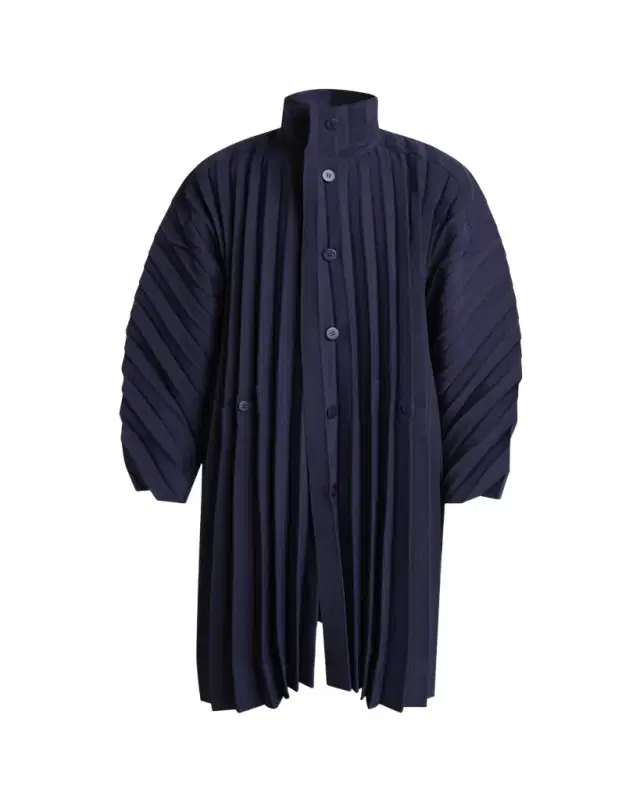 Men's Navy Edge Pleated Overcoat Men's Navy Edge Pleated Overcoat