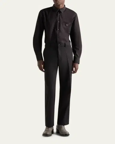 Prada Men's Poplin Chest-Logo Sport Shirt | Thumbnail 2 Prada Men's Poplin Chest-Logo Sport Shirt | Thumbnail 2