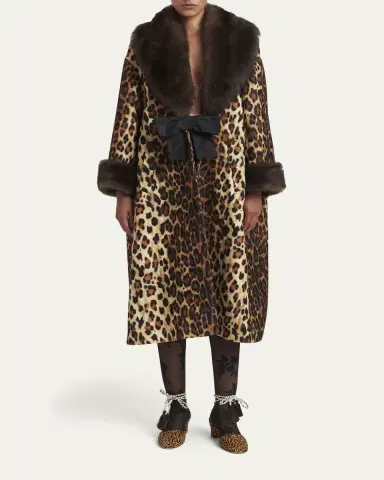 Valentino Garavani Sheep Shearling-Trim Leopard-Print Wool Oversized Coat | Thumbnail 2 Valentino Garavani Sheep Shearling-Trim Leopard-Print Wool Oversized Coat | Thumbnail 2