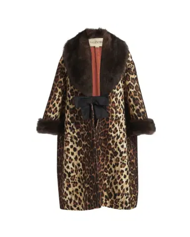Valentino Garavani Sheep Shearling-Trim Leopard-Print Wool Oversized Coat | Thumbnail 1 Valentino Garavani Sheep Shearling-Trim Leopard-Print Wool Oversized Coat | Thumbnail 1