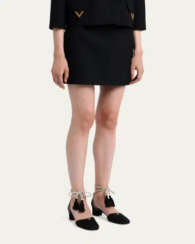 Valentino Garavani V-Logo Wool Crepe Mini Skirt | Thumbnail 4 Valentino Garavani V-Logo Wool Crepe Mini Skirt | Thumbnail 4