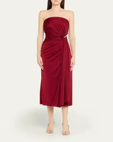 Halston Nadia Strapless Draped Jersey Midi Dress | Thumbnail 2 Halston Nadia Strapless Draped Jersey Midi Dress | Thumbnail 2