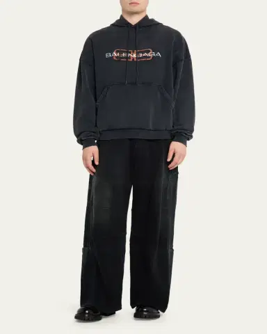 Balenciaga Men's Faded Black Terry BB Stencil Hoodie | Thumbnail 2 Balenciaga Men's Faded Black Terry BB Stencil Hoodie | Thumbnail 2