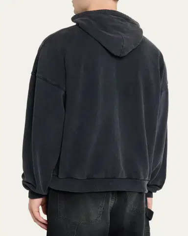 Balenciaga Men's Faded Black Terry BB Stencil Hoodie | Thumbnail 3 Balenciaga Men's Faded Black Terry BB Stencil Hoodie | Thumbnail 3