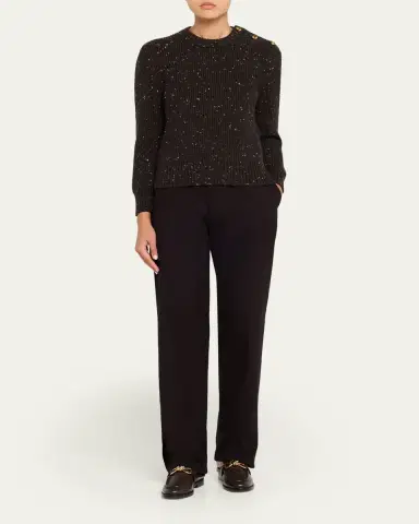 Bottega Veneta Button-Shoulder Speckled Rib Crewneck Sweater | Thumbnail 2 Bottega Veneta Button-Shoulder Speckled Rib Crewneck Sweater | Thumbnail 2