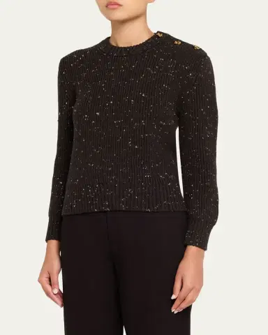 Bottega Veneta Button-Shoulder Speckled Rib Crewneck Sweater | Thumbnail 4 Bottega Veneta Button-Shoulder Speckled Rib Crewneck Sweater | Thumbnail 4