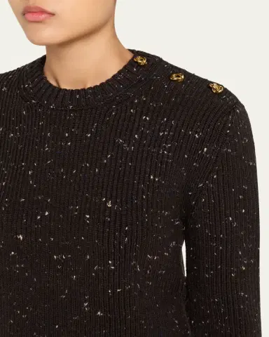 Bottega Veneta Button-Shoulder Speckled Rib Crewneck Sweater | Thumbnail 5 Bottega Veneta Button-Shoulder Speckled Rib Crewneck Sweater | Thumbnail 5
