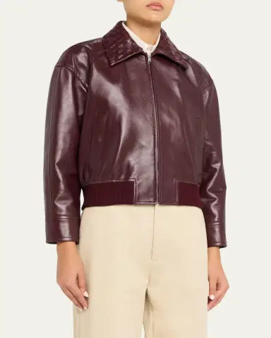 Bottega Veneta Intrecciato Collar Leather Bomber Jacket | Thumbnail 4 Bottega Veneta Intrecciato Collar Leather Bomber Jacket | Thumbnail 4