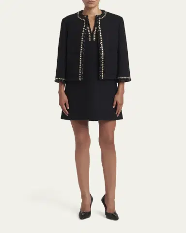 Valentino Garavani Crystal-Trim Wool Jacquard Open Coat | Thumbnail 2 Valentino Garavani Crystal-Trim Wool Jacquard Open Coat | Thumbnail 2