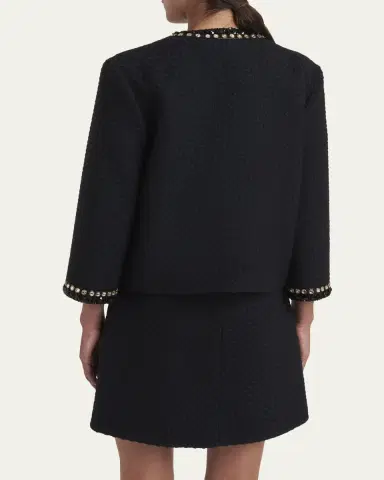 Valentino Garavani Crystal-Trim Wool Jacquard Open Coat | Thumbnail 3 Valentino Garavani Crystal-Trim Wool Jacquard Open Coat | Thumbnail 3