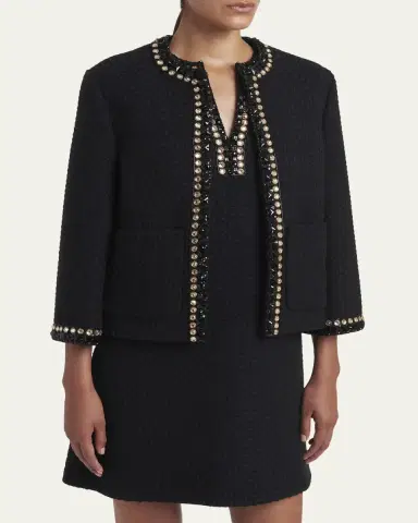 Valentino Garavani Crystal-Trim Wool Jacquard Open Coat | Thumbnail 4 Valentino Garavani Crystal-Trim Wool Jacquard Open Coat | Thumbnail 4