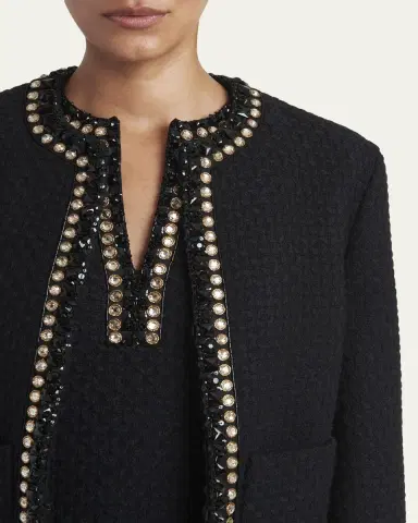 Valentino Garavani Crystal-Trim Wool Jacquard Open Coat | Thumbnail 5 Valentino Garavani Crystal-Trim Wool Jacquard Open Coat | Thumbnail 5