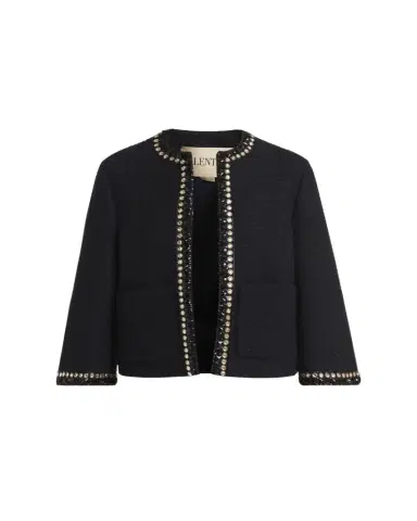 Valentino Garavani Crystal-Trim Wool Jacquard Open Coat | Thumbnail 1 Valentino Garavani Crystal-Trim Wool Jacquard Open Coat | Thumbnail 1