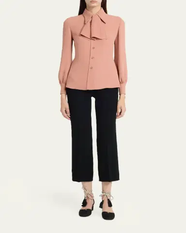 Valentino Garavani Neck-Scarf Silk Georgette Button-Down Shirt | Thumbnail 2 Valentino Garavani Neck-Scarf Silk Georgette Button-Down Shirt | Thumbnail 2