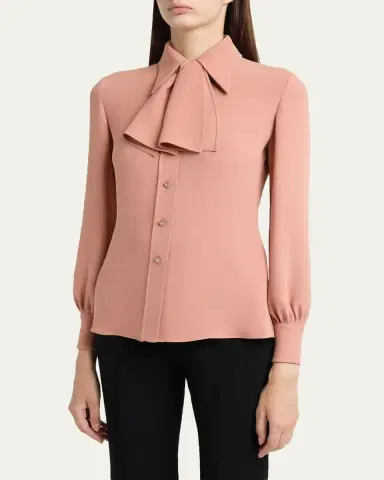 Valentino Garavani Neck-Scarf Silk Georgette Button-Down Shirt | Thumbnail 4 Valentino Garavani Neck-Scarf Silk Georgette Button-Down Shirt | Thumbnail 4