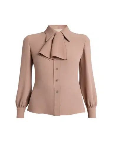 Valentino Garavani Neck-Scarf Silk Georgette Button-Down Shirt | Thumbnail 1 Valentino Garavani Neck-Scarf Silk Georgette Button-Down Shirt | Thumbnail 1
