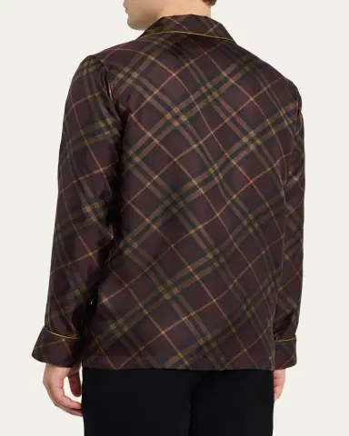 Burberry Men's Check Silk Long-Sleeve Pajama Shirt | Thumbnail 3 Burberry Men's Check Silk Long-Sleeve Pajama Shirt | Thumbnail 3