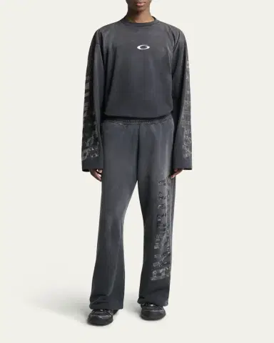 Balenciaga Men's Faded Terry Logo Tape Relaxed-Fit Sweatpants | Thumbnail 2 Balenciaga Men's Faded Terry Logo Tape Relaxed-Fit Sweatpants | Thumbnail 2