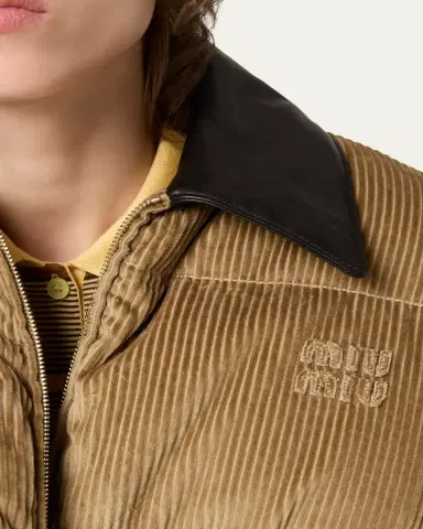 Miu Miu Leather-Collar Corduroy Puffer Jacket | Thumbnail 2 Miu Miu Leather-Collar Corduroy Puffer Jacket | Thumbnail 2
