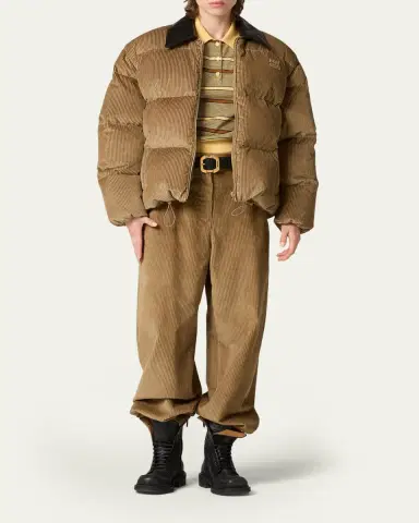Miu Miu Leather-Collar Corduroy Puffer Jacket | Thumbnail 4 Miu Miu Leather-Collar Corduroy Puffer Jacket | Thumbnail 4