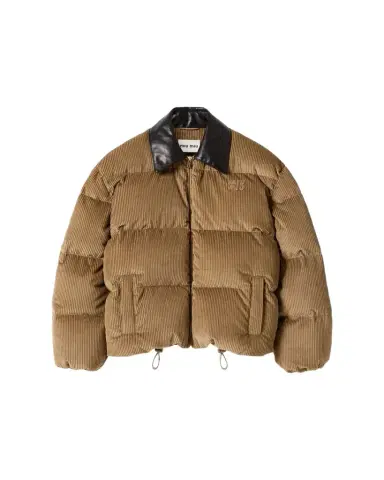 Miu Miu Leather-Collar Corduroy Puffer Jacket | Thumbnail 1 Miu Miu Leather-Collar Corduroy Puffer Jacket | Thumbnail 1