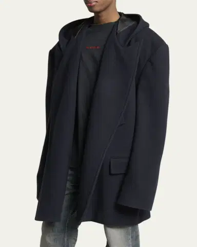Balenciaga Men's Wool Oversized Hooded Short Coat | Thumbnail 4 Balenciaga Men's Wool Oversized Hooded Short Coat | Thumbnail 4