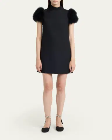 Valentino Garavani Feather-Sleeve Mock-Neck Mini Dress | Thumbnail 2 Valentino Garavani Feather-Sleeve Mock-Neck Mini Dress | Thumbnail 2