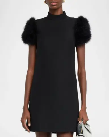 Valentino Garavani Feather-Sleeve Mock-Neck Mini Dress | Thumbnail 13 Valentino Garavani Feather-Sleeve Mock-Neck Mini Dress | Thumbnail 13