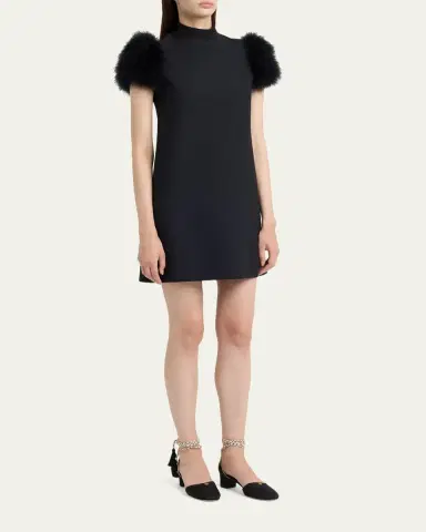 Valentino Garavani Feather-Sleeve Mock-Neck Mini Dress | Thumbnail 4 Valentino Garavani Feather-Sleeve Mock-Neck Mini Dress | Thumbnail 4