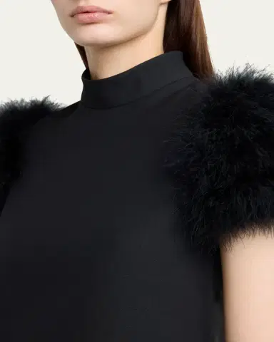 Valentino Garavani Feather-Sleeve Mock-Neck Mini Dress | Thumbnail 5 Valentino Garavani Feather-Sleeve Mock-Neck Mini Dress | Thumbnail 5