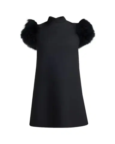 Valentino Garavani Feather-Sleeve Mock-Neck Mini Dress | Thumbnail 1 Valentino Garavani Feather-Sleeve Mock-Neck Mini Dress | Thumbnail 1