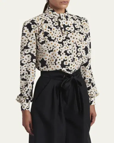 Valentino Garavani Daisy-Print Silk Neck-Scarf Blouse | Thumbnail 4 Valentino Garavani Daisy-Print Silk Neck-Scarf Blouse | Thumbnail 4