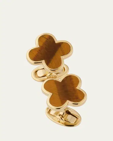 Jan Leslie Men's 18K Gold Vermeil Four Leaf Clover Tiger's Eye Cufflinks | Thumbnail 3 Jan Leslie Men's 18K Gold Vermeil Four Leaf Clover Tiger's Eye Cufflinks | Thumbnail 3