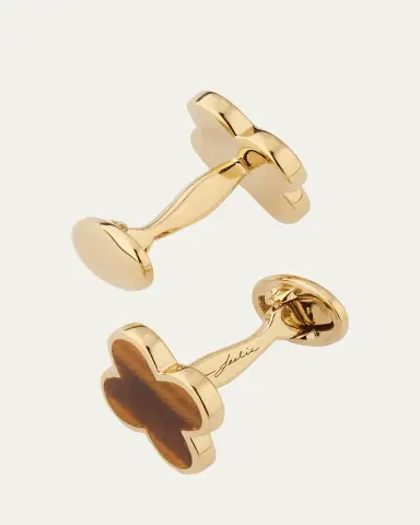 Jan Leslie Men's 18K Gold Vermeil Four Leaf Clover Tiger's Eye Cufflinks | Thumbnail 4 Jan Leslie Men's 18K Gold Vermeil Four Leaf Clover Tiger's Eye Cufflinks | Thumbnail 4