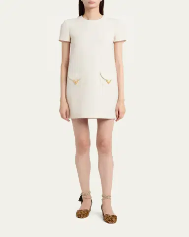 Valentino Garavani V-Logo Pocket Short-Sleeve Crepe Mini Dress | Thumbnail 2 Valentino Garavani V-Logo Pocket Short-Sleeve Crepe Mini Dress | Thumbnail 2